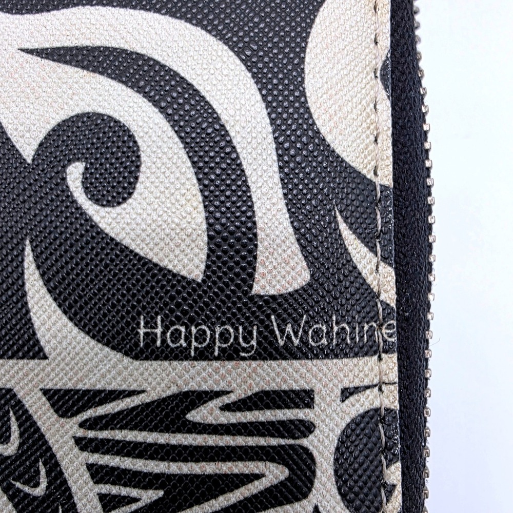 Happy Wahine Women's Zip Around Wallet Black White‎ Tribal Floral Print